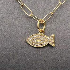 14k Solid Gold & Diamond Fish Charm, (14K-DCH-846)