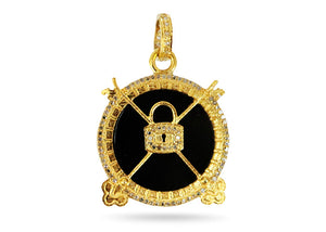 Pave Diamond & Malachite Lock and Key Pendant, (DPM-1218)