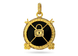 Pave Diamond & Malachite Lock and Key Pendant, (DPM-1218)