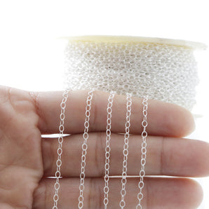 Sterling Silver Textured Pattern Oval Cable Chain, (SS-057)