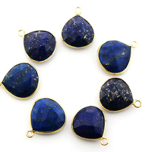 Gold Plated Lapis Faceted Heart Shape Bezel, 15 mm, (BZC-9146) - Beadspoint