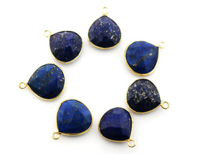 Gold Plated Lapis Faceted Heart Shape Bezel, 15 mm, (BZC-9146) - Beadspoint