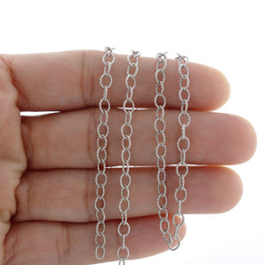 Sterling Silver Oxidized Textured Pattern Oval Cable Chain, 3.3x5 mm, (SS-063)