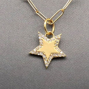 14k Solid Gold & Diamond Star Charm, (14K-DCH-847)