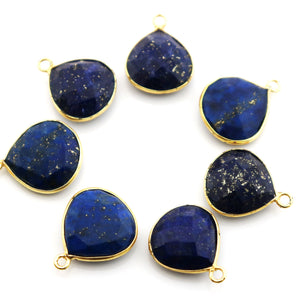 Gold Plated Lapis Faceted Heart Shape Bezel, 15 mm, (BZC-9146) - Beadspoint