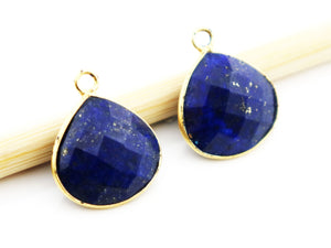 Gold Plated Lapis Faceted Heart Shape Bezel, 15 mm, (BZC-9146) - Beadspoint