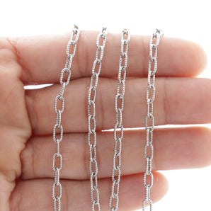 Sterling Silver Oxidized Textured Pattern Oval Cable Chain, 6x3 mm, (SS-066A)