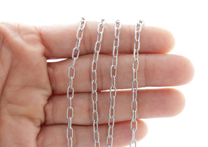 Sterling Silver Oxidized Textured Pattern Oval Cable Chain, 6x3 mm, (SS-066A)