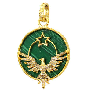 Pave Diamond and Malachite Eagle Star Pendant, (DPM-1223)