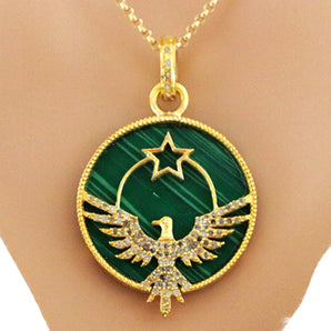 Pave Diamond and Malachite Eagle Star Pendant, (DPM-1223)