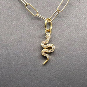 14k Solid Gold & Diamond Snake Charm, (14K-DCH-849)