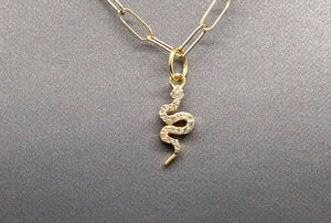 14k Solid Gold & Diamond Snake Charm, (14K-DCH-849)