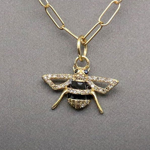 14k Solid Yellow Gold & Diamond Bee Charm in Enamel (14K-DCH-851)