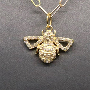 14k Solid Yellow Gold & Diamond Bee Charm, (14K-DCH-852)