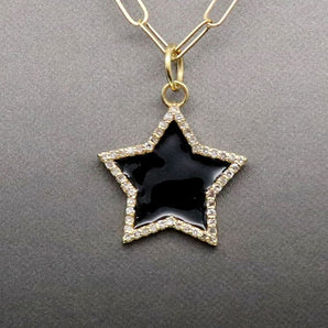 14k Solid Yellow Gold & Diamond Star Charm in Enamel, (14K-DCH-854)