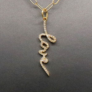 14k Solid Yellow Gold & Diamond Love Script Pendant, (14K-DCH-855)
