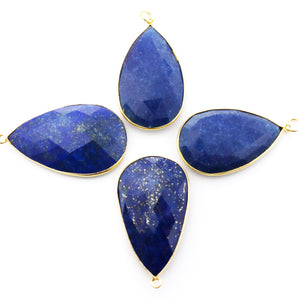 Gold Plated Lapis Faceted Large Pear Bezel, 40x25 mm, (BZC-9156) - Beadspoint