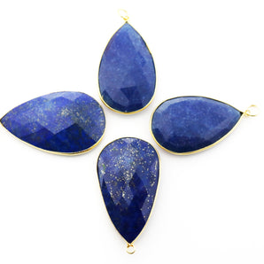 Gold Plated Lapis Faceted Large Pear Bezel, 40x25 mm, (BZC-9156) - Beadspoint