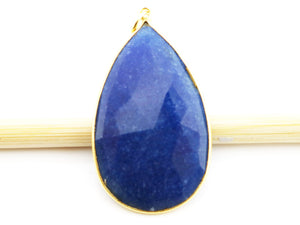 Gold Plated Lapis Faceted Large Pear Bezel, 40x25 mm, (BZC-9156) - Beadspoint