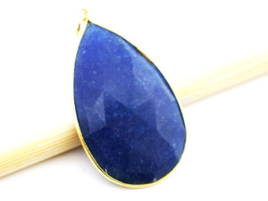 Gold Plated Lapis Faceted Large Pear Bezel, 40x25 mm, (BZC-9156) - Beadspoint