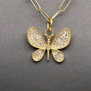 14k Solid Yellow Gold & Diamond Butterfly Charm, (14K-DCH-857)