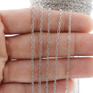 Sterling Silver Oxidized Textured Long and Short Cable Chain, 1.5x3.5 mm, (SS-173)