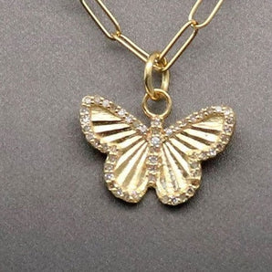 14k Solid Yellow Gold & Diamond Butterfly Charm, (14K-DCH-858)