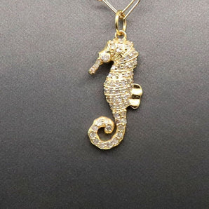 14k Solid Yellow Gold & Diamond Seahorse Pendant, (14K-DCH-860)