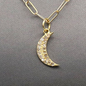 14k Solid Yellow Gold & Diamond Crecsent Moon Charm, (14K-DCH-861)