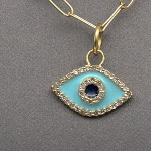 14k Solid Gold & Diamond Mini Evil Eye Charm, (14K-DCH-863)