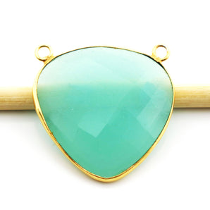 Gold Plated Aqua Chalcedony Faceted Fancy Bezel Pendant, 33 mm, (BZC-9201) - Beadspoint