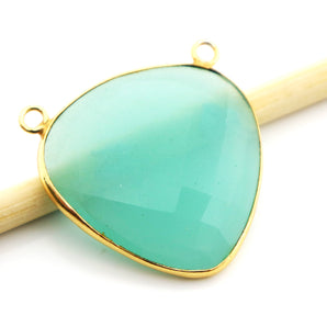 Gold Plated Aqua Chalcedony Faceted Fancy Bezel Pendant, 33 mm, (BZC-9201) - Beadspoint