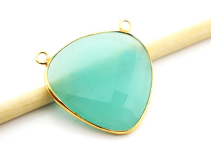 Gold Plated Aqua Chalcedony Faceted Fancy Bezel Pendant, 33 mm, (BZC-9201) - Beadspoint