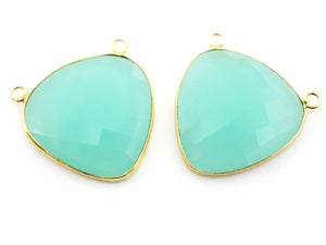 Gold Plated Aqua Chalcedony Faceted Fancy Bezel Pendant, 33 mm, (BZC-9201) - Beadspoint