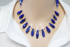Lapis Lazuli Faceted Large Tear Drops, 8x21-9x26 mm, Rich Color, Lapis Gemstone Beads, (LAP-LTR-8x21-9x26)(303)