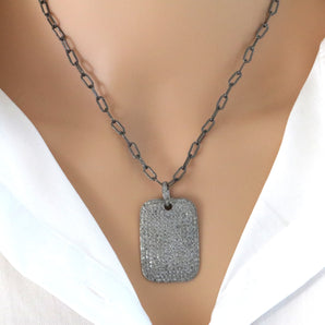Pave Diamond Rectangle Tag Pendant, (DPL-2429)