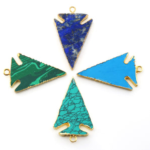 Gold Electroplated Arrowhead Slab Bezel Pendant, 35x20-22 mm, Multiple Colors, (BZC-9223-LAP) - Beadspoint