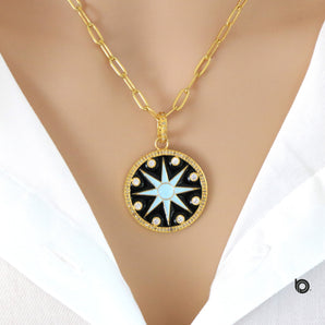 Pave Diamond Compass Medallion Pendant, (DEM-4094)