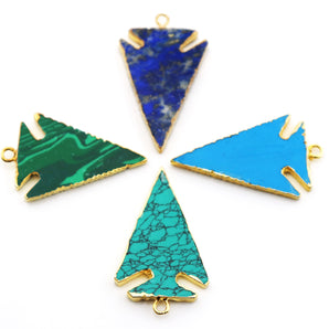 Gold Electroplated Arrowhead Slab Bezel Pendant, 35x20-22 mm, Multiple Colors, (BZC-9223-LAP) - Beadspoint
