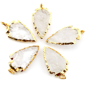 Gold Electroplated Rock Crystal Arrowhead Bezel Pendant, 39x24-25 mm, (BZC-9228) - Beadspoint