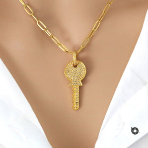 Pave Diamond Castle Key Pendant, (DPS-129)