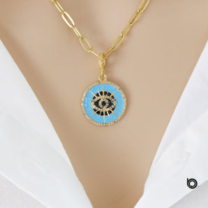 Pave Diamond Evil Eye Enamel Pendant, (DPS-134)