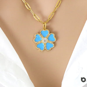 Pave Diamond Enamel Flower Pendant, (DPS-132)