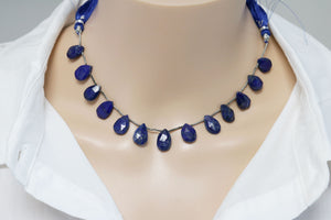 Lapis Lazuli Faceted Pear Drops, 9x14-11x16 mm, Rich Color, Lapis Gemstone Beads, (LAP-PR-9x14-11x16)(310)
