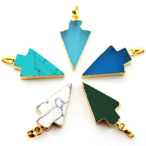 Gold Electroplated Arrowhead Pendant, 25x15 mm, Multiple Gemstones, (BZC-9241-AQ) - Beadspoint