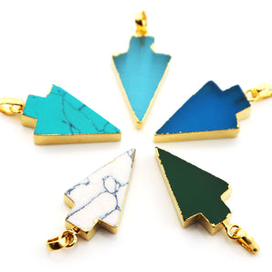 Gold Electroplated Arrowhead Pendant, 25x15 mm, Multiple Gemstones, (BZC-9241-AQ) - Beadspoint