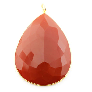 Gold Plated Carnelian Faceted Large Pear Bezel Pendant, 57x44 mm, (BZC-9245) - Beadspoint