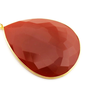 Gold Plated Carnelian Faceted Large Pear Bezel Pendant, 57x44 mm, (BZC-9245) - Beadspoint