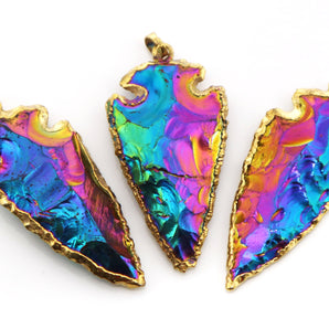 Gold Electroplated Rainbow Jasper Arrowhead Large Bezel Pendant, 50-55 mm, (BZC-9246) - Beadspoint