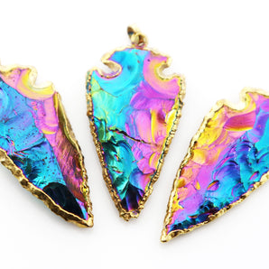 Gold Electroplated Rainbow Jasper Arrowhead Large Bezel Pendant, 50-55 mm, (BZC-9246) - Beadspoint